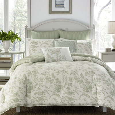 Laura Ashley Natalie Sage Green Cotton Duvet Cover Set Twin